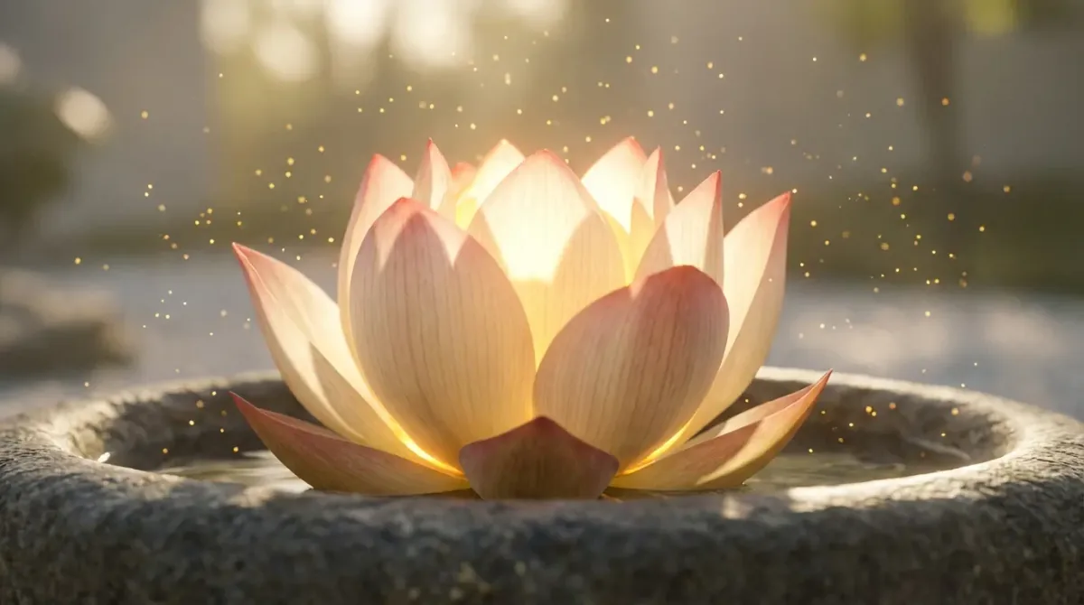 Leuchtende Lotusblüte als Symbol für Herzöffnung und innere Sicherheit
