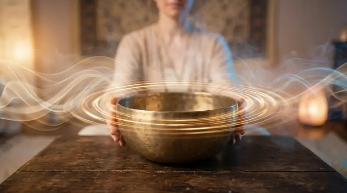 Klangschwingungen in warmem Licht als Symbol für Sound Healing und Gehirnwellen